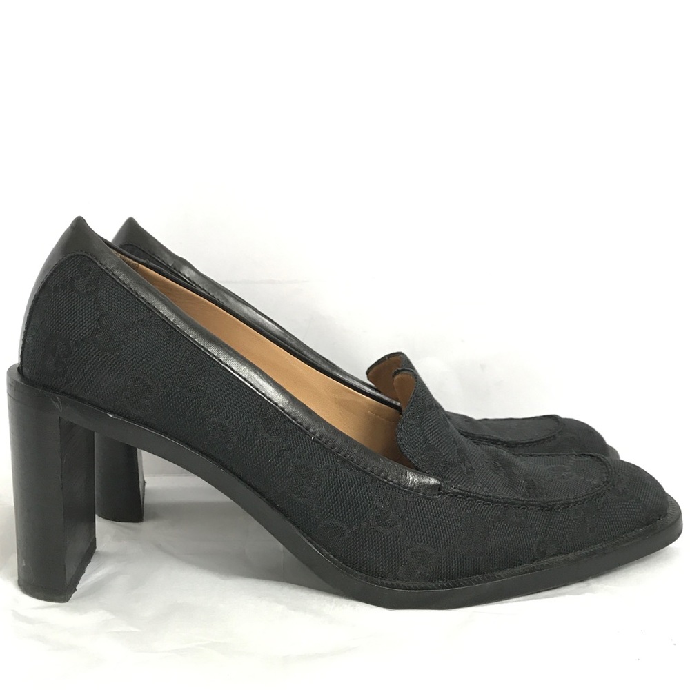 GUCCI GG Canvas Leather Moccasin Pumps